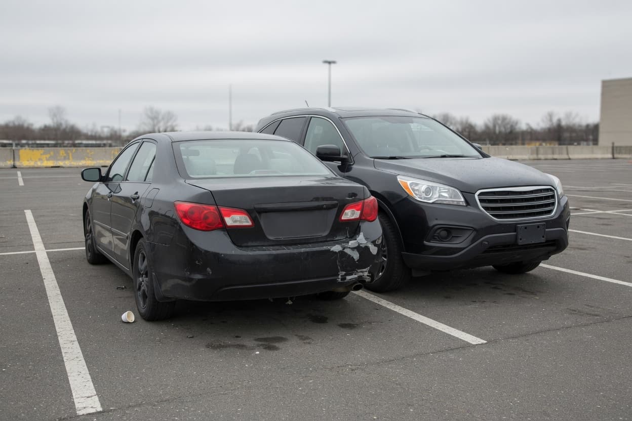 Two cars after a minor parking-lot bump.
