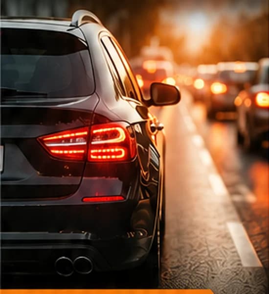 Tail lights of a car braking in evening traffic