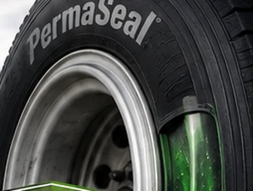 A PermaSeal tire with green sealant visible inside