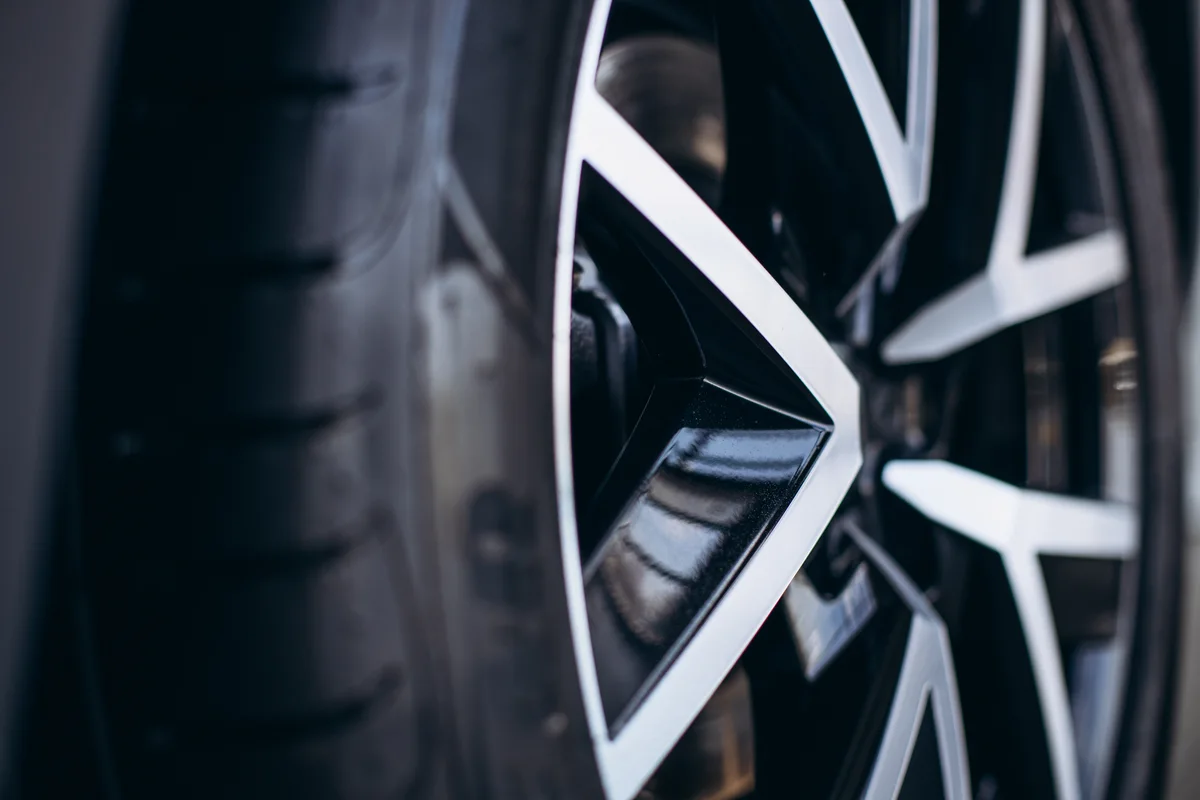 Close-up of an alloy wheel and tire